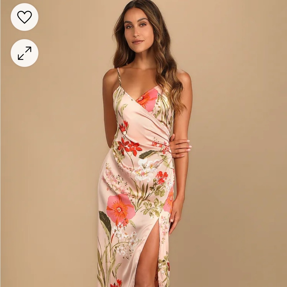 Pink satin midi dress